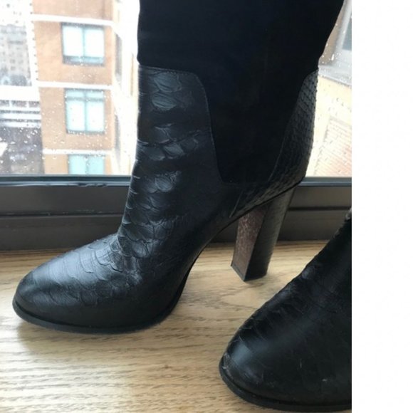 Vince Black Python Embossed Leather and Suede Boots/Booties - Picture 3 of 11